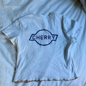 Cherry LA baby tee with rainbow stitching